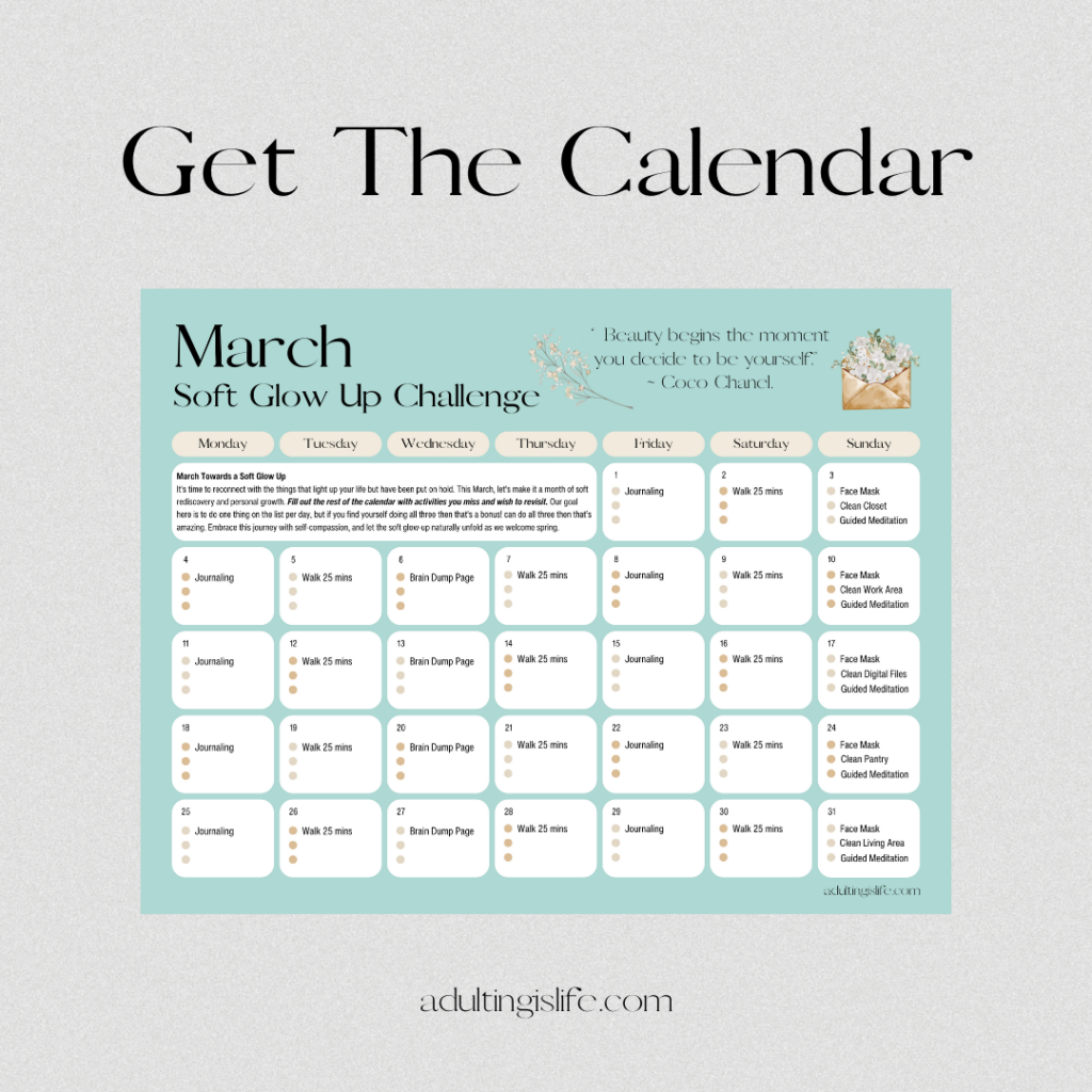 March Soft Glow Up Challenge Calendar
